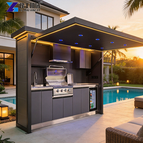 easy-clean outdoor kitchen for small backyard